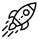 Icon einer Rakete. Symbolisiert die Professional Leistung für Hersteller.