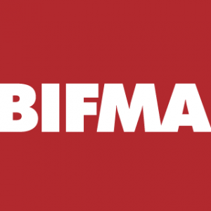 Logo ANSI/BIFMA - Produktlabel für nachhaltiges Bauen. Weiße Schrift auf rotem Grund.