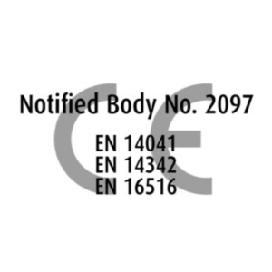 Logo CE-Zeichen. Produktlabel für nachhaltiges Bauen. Schwarze Schrift auf weißem Grund.